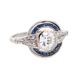Art Deco Platinum Sapphire & Diamond Engagement Ring .75ctw