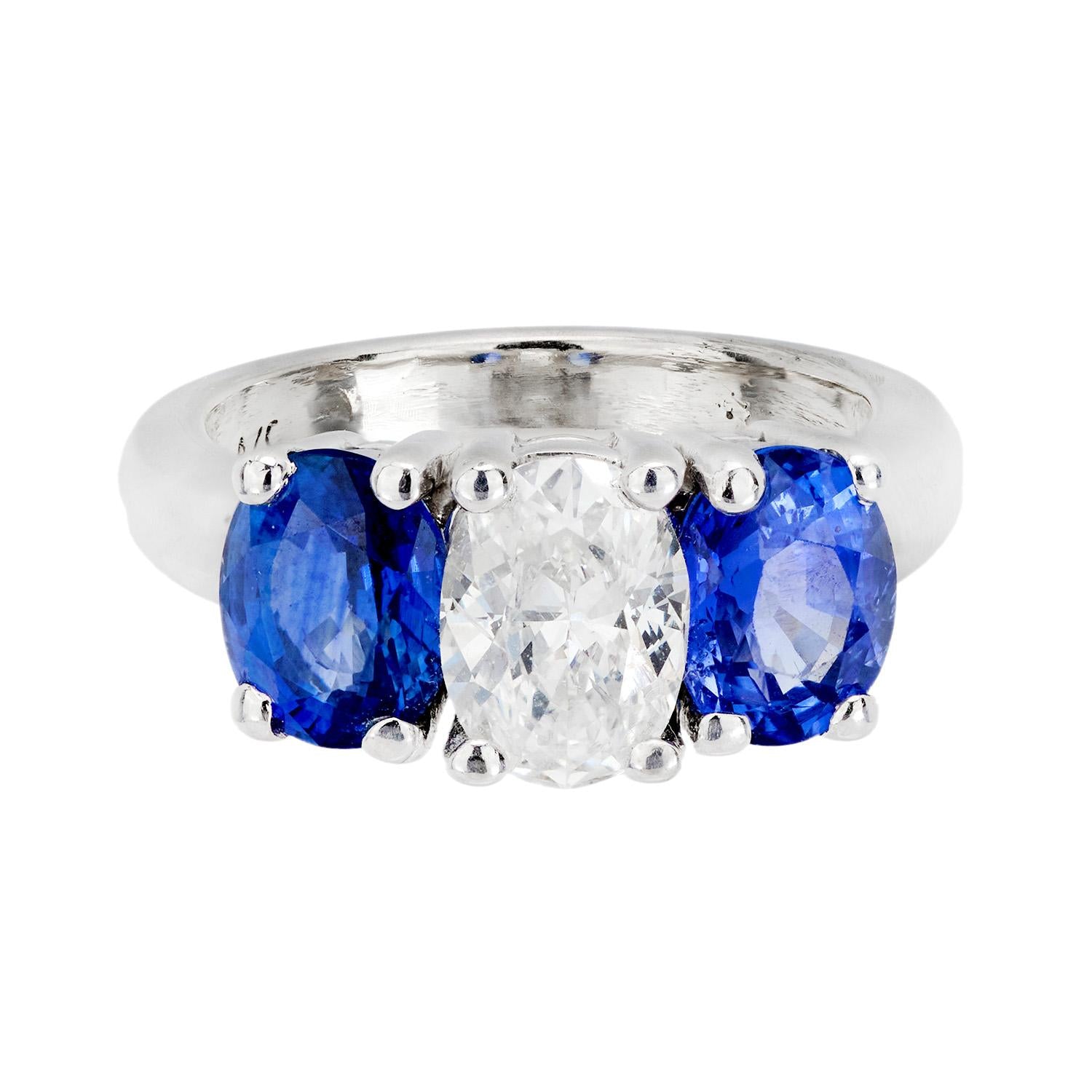 Estate 14k Diamond and Sapphire Three Stone Ring