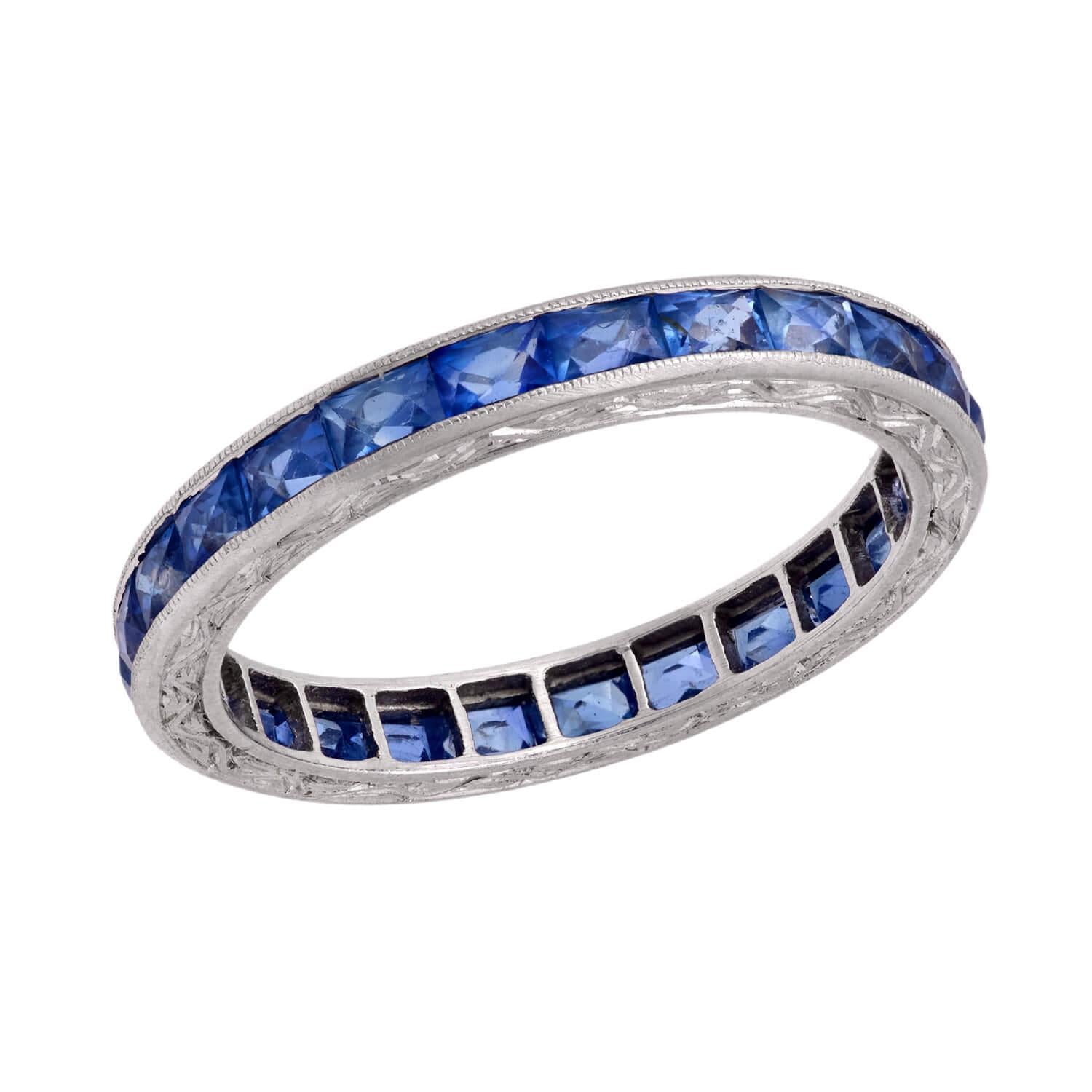 Art Deco Platinum Sapphire Eternity Band