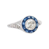 Art Deco Platinum Sapphire & Diamond Engagement Ring