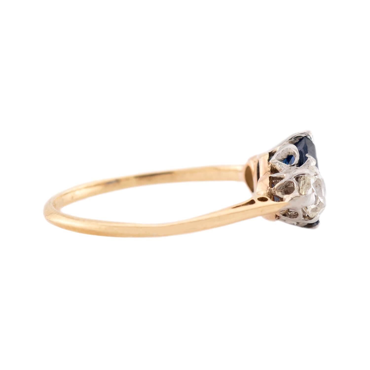 Edwardian 18K/Platinum Sapphire and Diamond Three Stone Ring