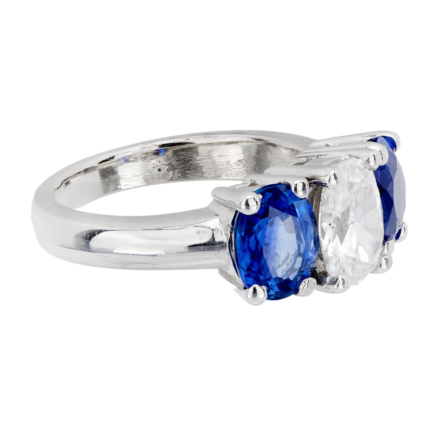 Estate 14k Diamond and Sapphire Three Stone Ring