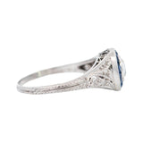Art Deco Platinum Sapphire & Diamond Engagement Ring