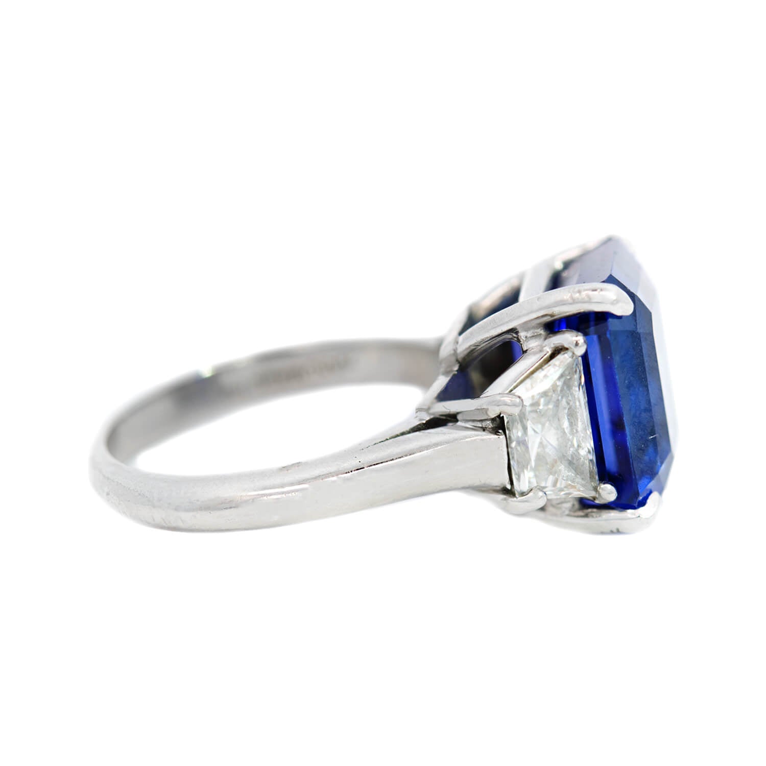 Estate Platinum Emerald Cut Tanzanite + Diamond Ring 6ctw
