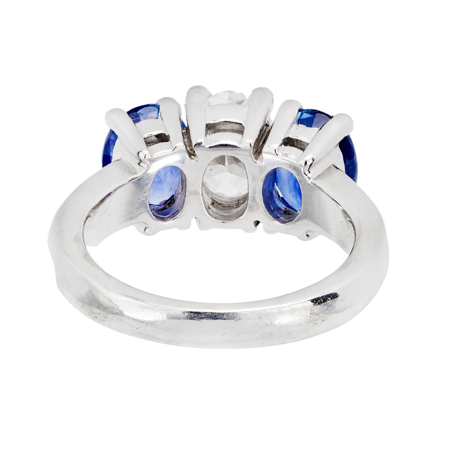 Estate 14k Diamond and Sapphire Three Stone Ring