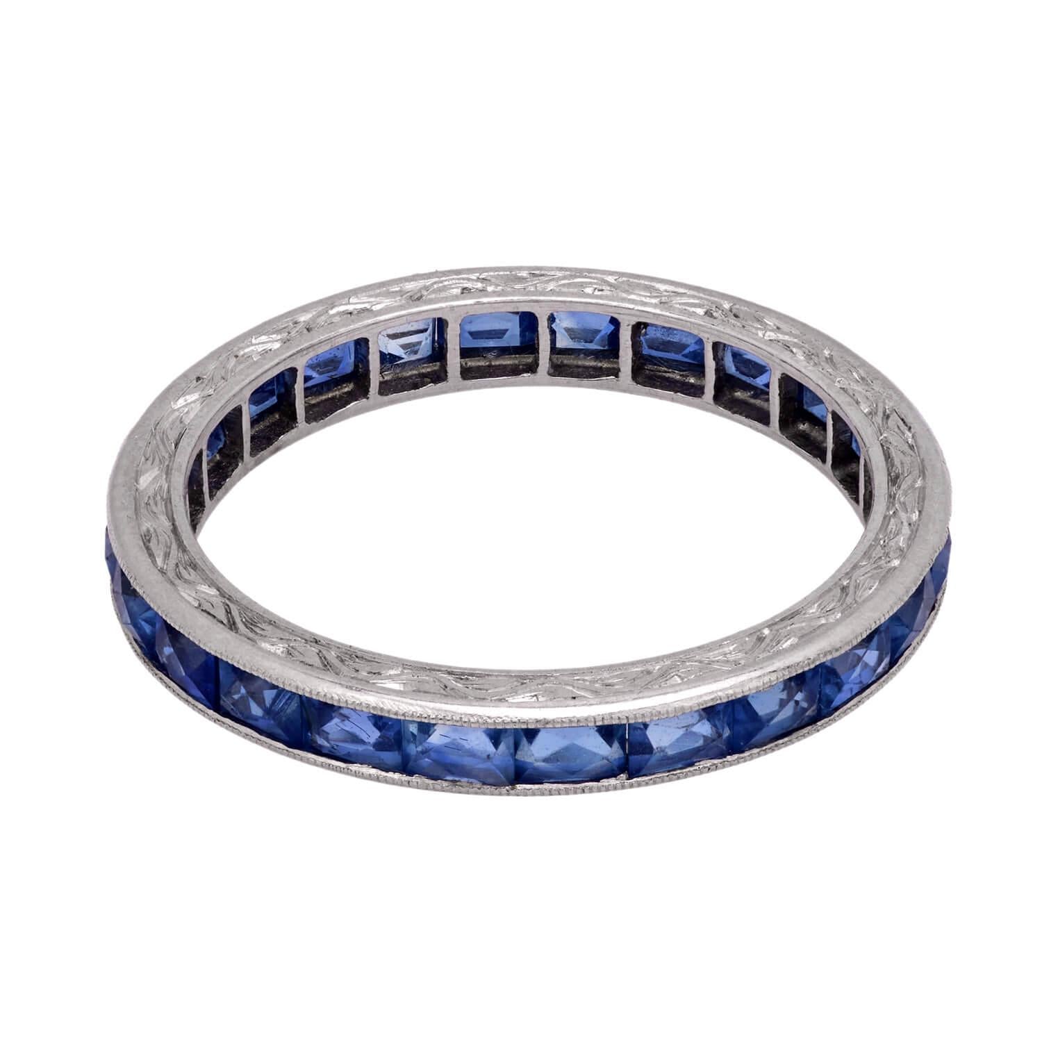 Art Deco Platinum Sapphire Eternity Band