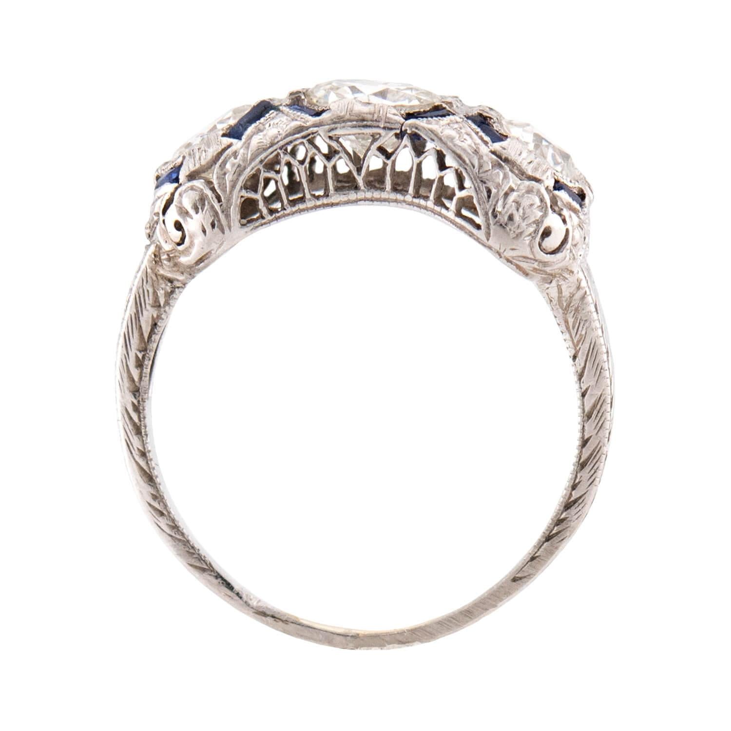 Art Deco Platinum Diamond & Sapphire Ring