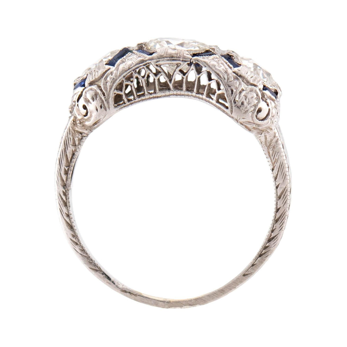 Art Deco Platinum Diamond & Sapphire Ring