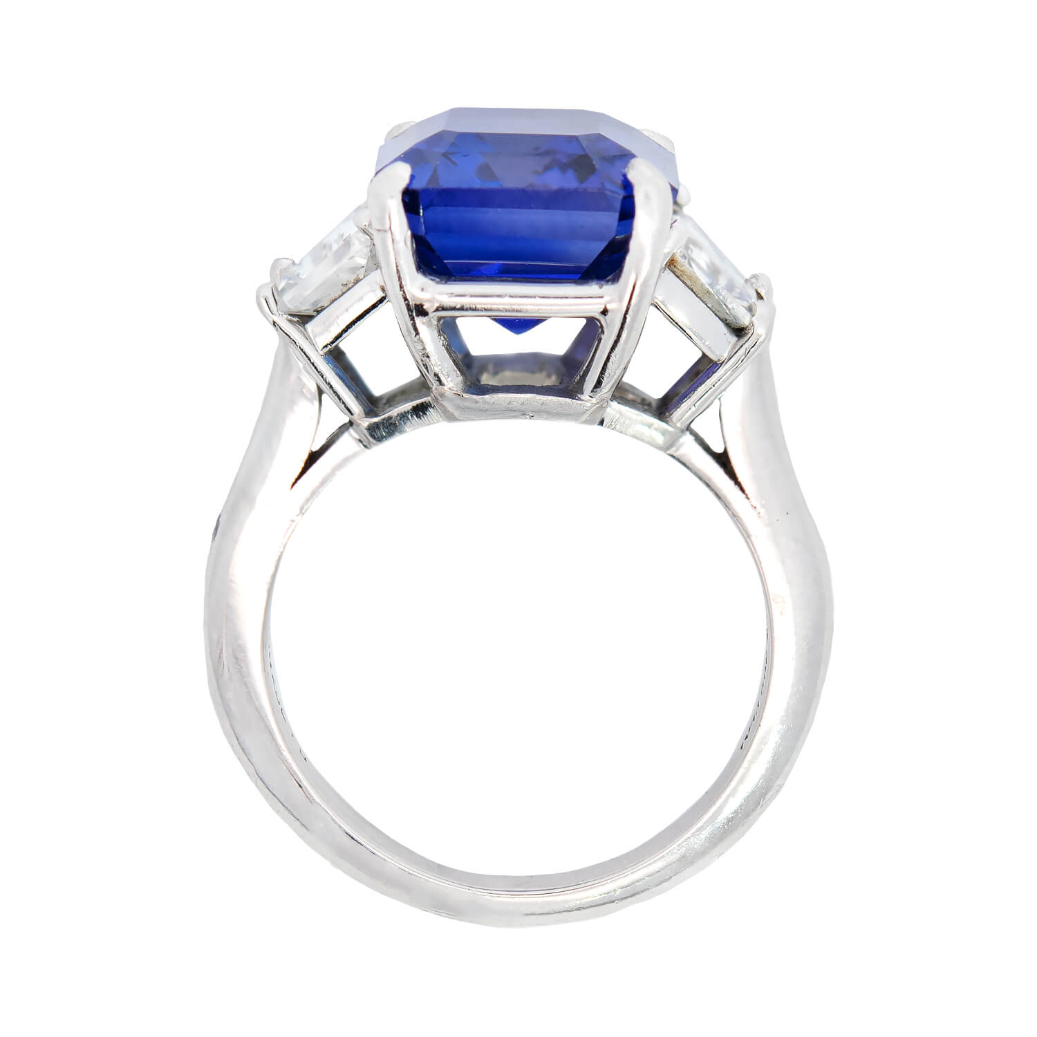 Estate Platinum Emerald Cut Tanzanite + Diamond Ring 6ctw