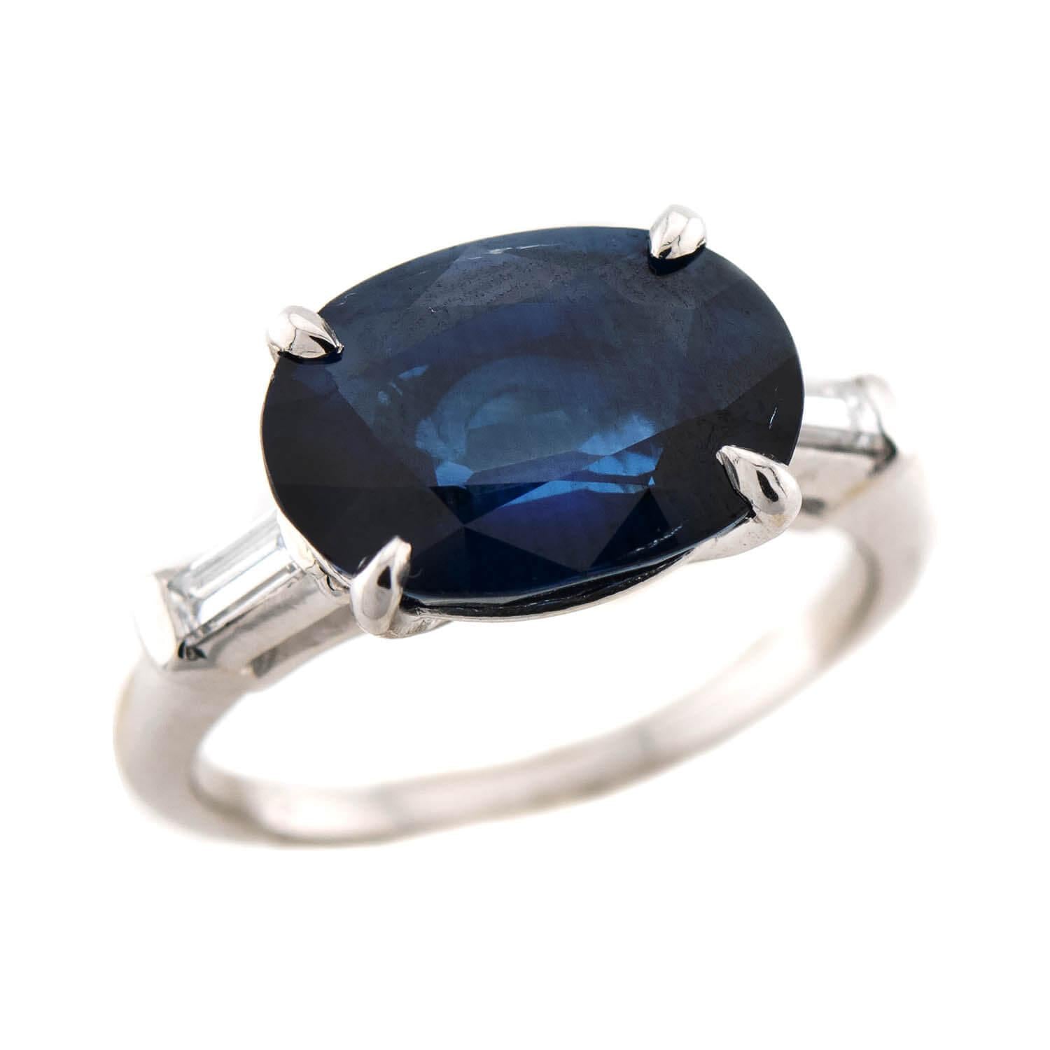 Retro Platinum Sapphire and Diamond Engagement Ring