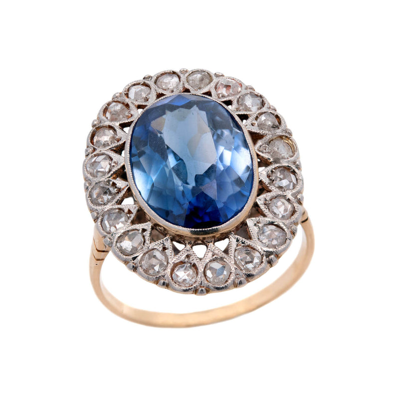 Edwardian 14k/Platinum Sapphire Diamond Ring 6.50ctw