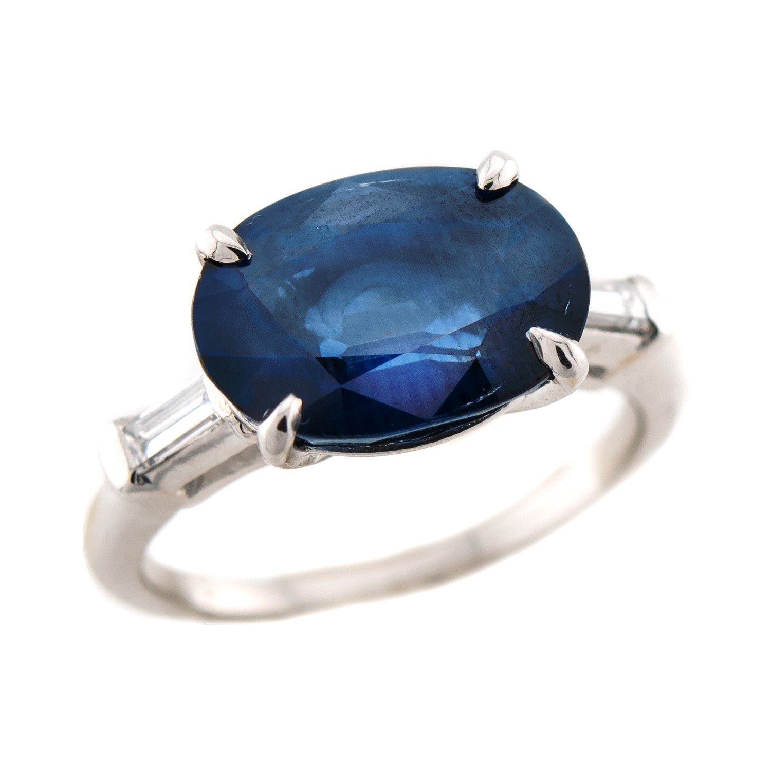 Retro Platinum Sapphire and Diamond Engagement Ring