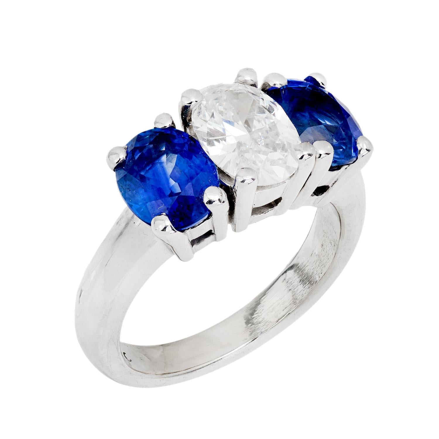 Estate 14k Diamond and Sapphire Three Stone Ring