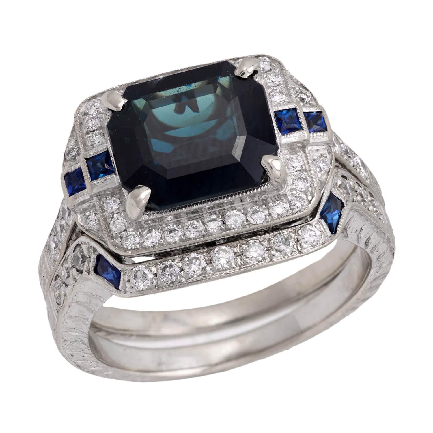 Edwardian 18k/Platinum Sapphire & Diamond Halo Ring