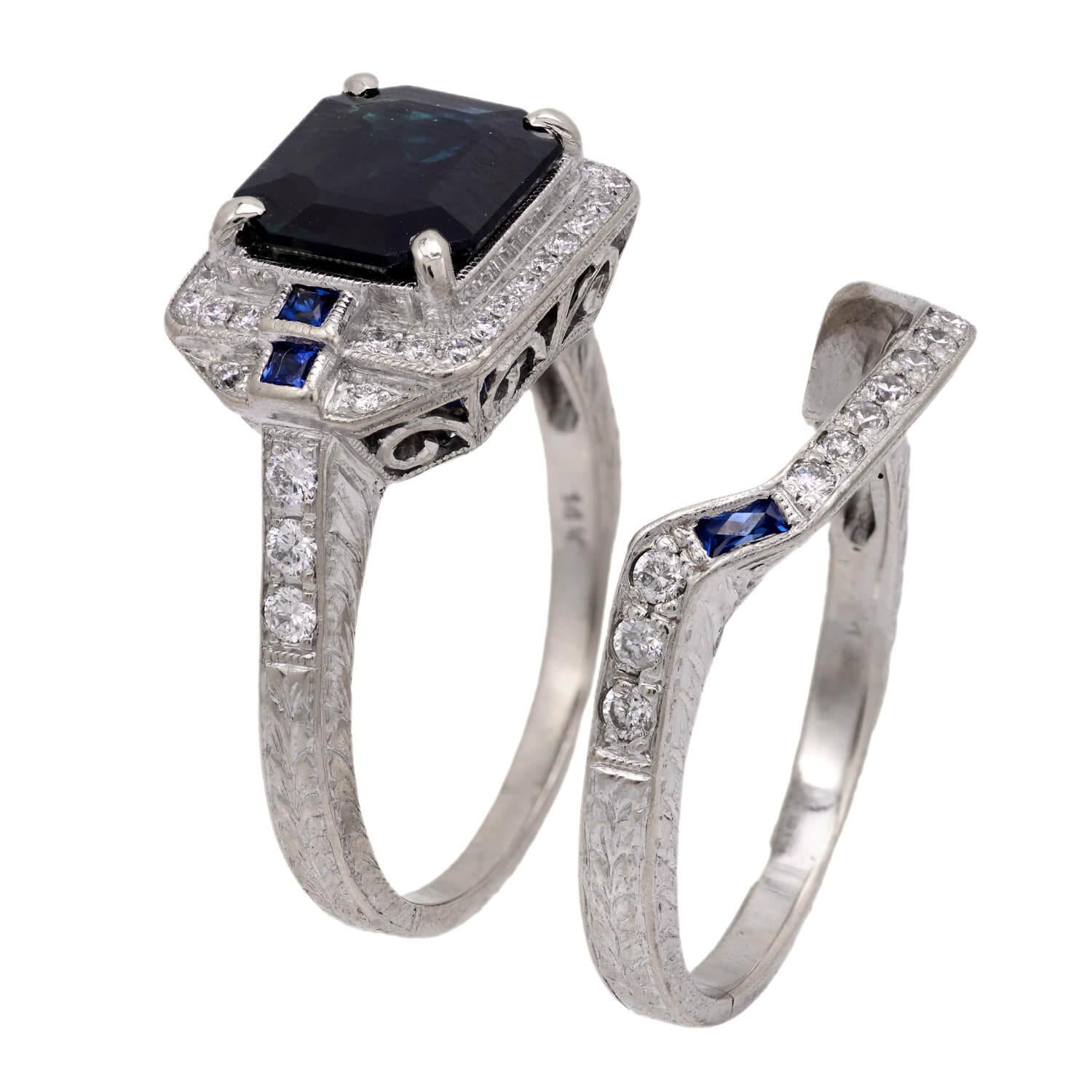 Edwardian 18k/Platinum Sapphire & Diamond Halo Ring