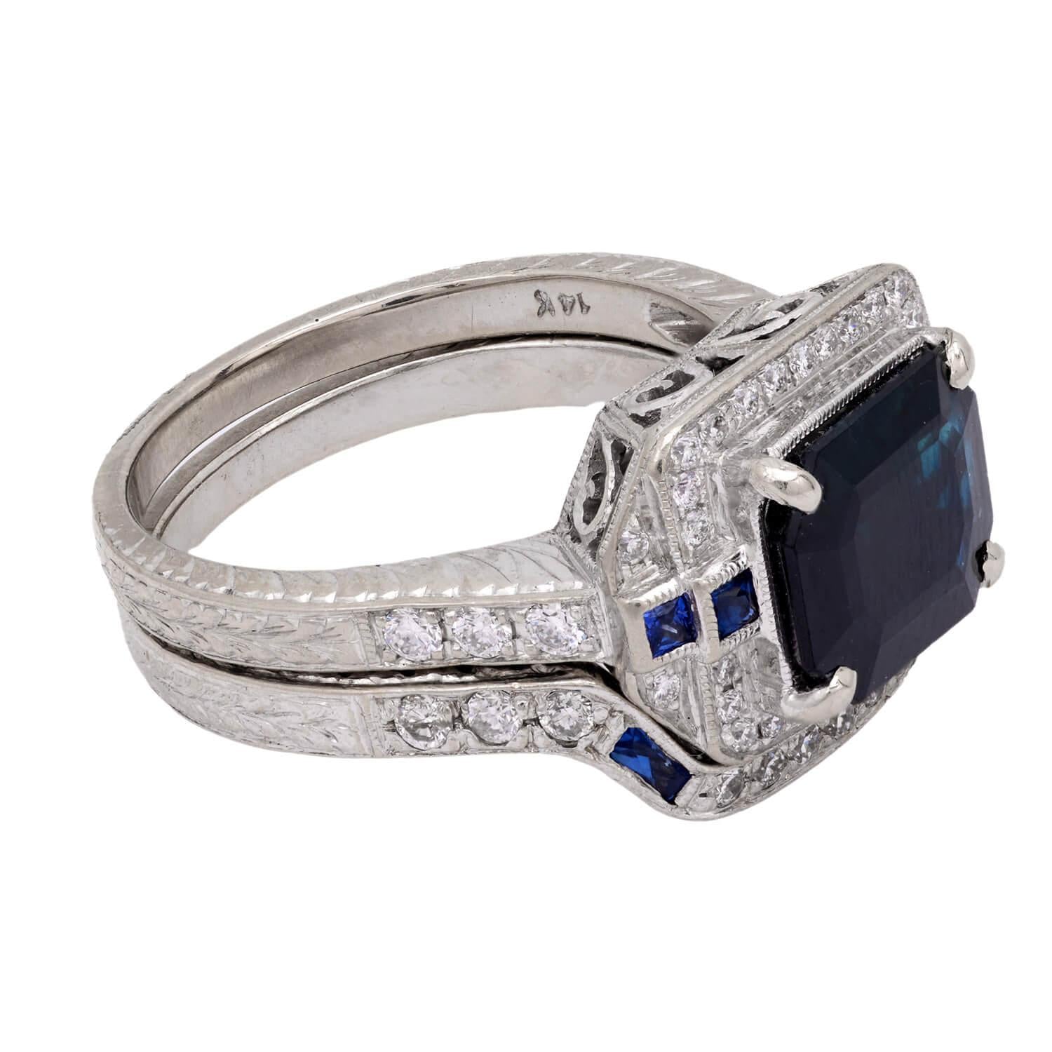 Edwardian 18k/Platinum Sapphire & Diamond Halo Ring
