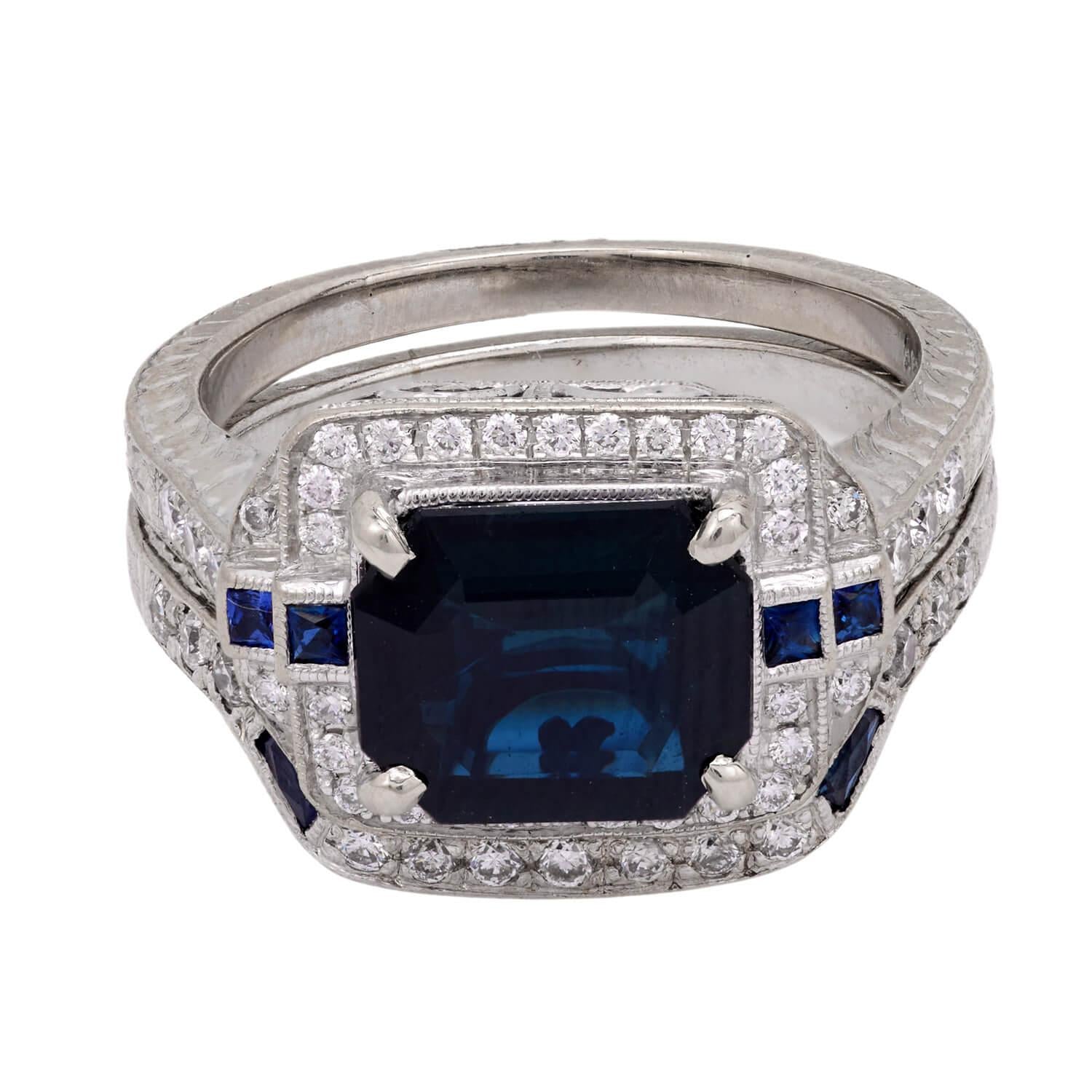 Edwardian 18k/Platinum Sapphire & Diamond Halo Ring