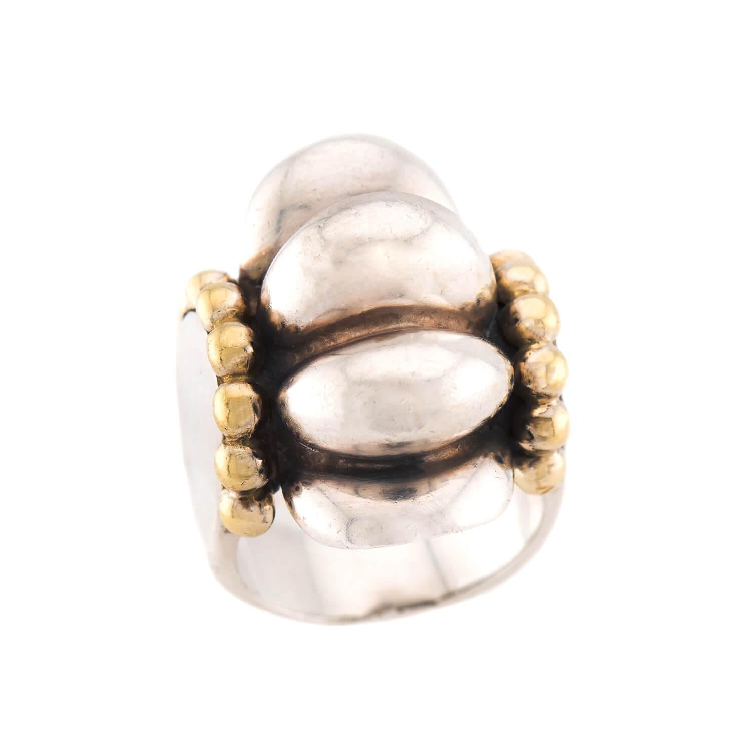 LAGOS Estate 18k/Sterling Silver Bubble Ring & Earring Set