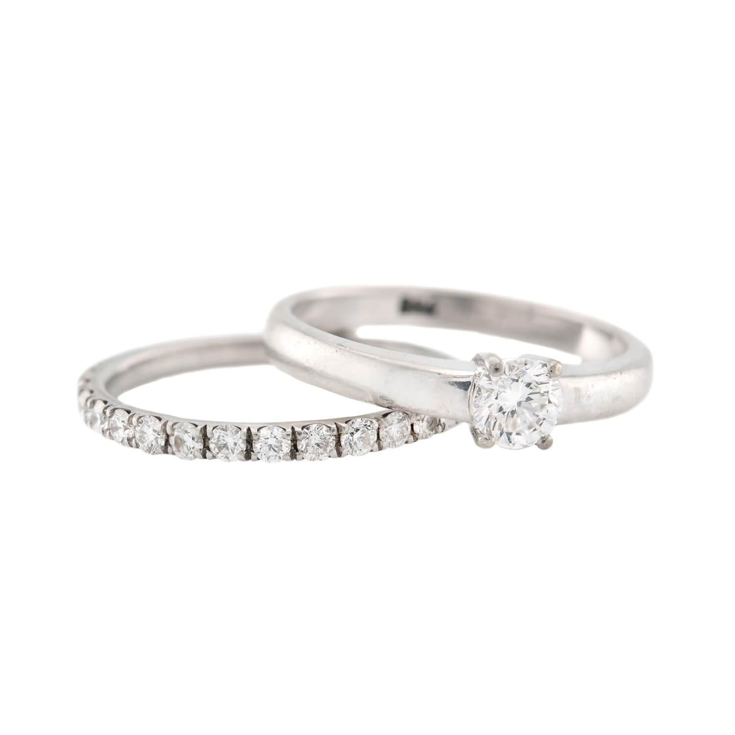 Estate 18k Diamond Engagement Ring & Wedding Band Set .34ct