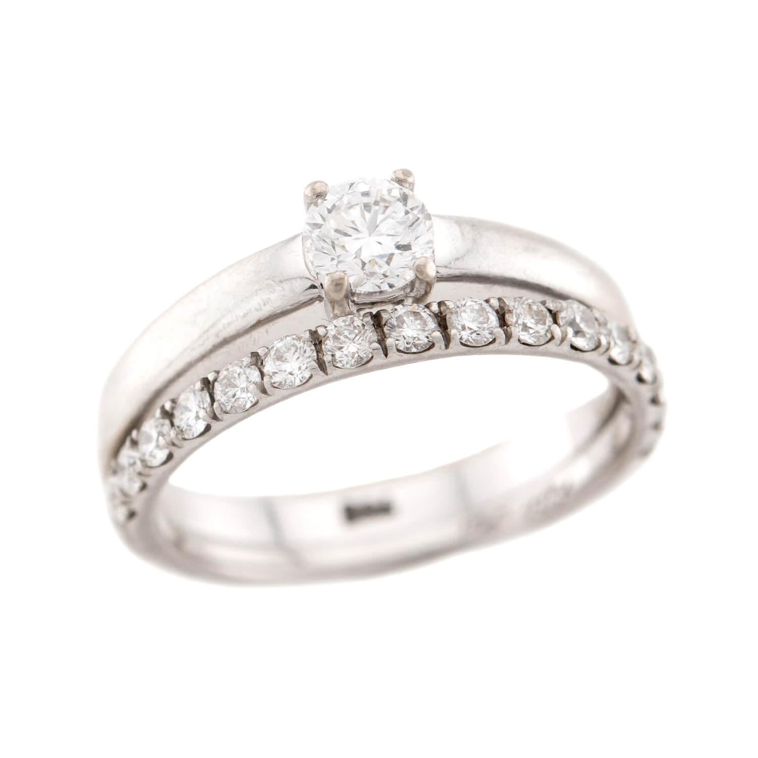 Estate 18k Diamond Engagement Ring & Wedding Band Set .34ct