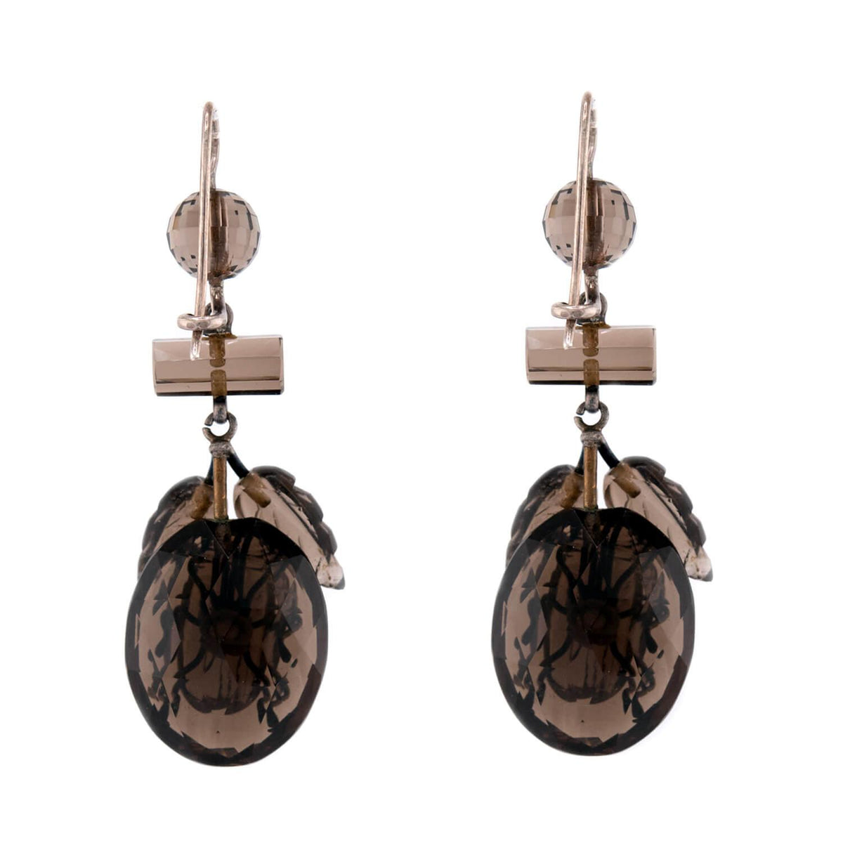 Victorian Sterling Silver Smoky Topaz Beetle-Motif Earrings