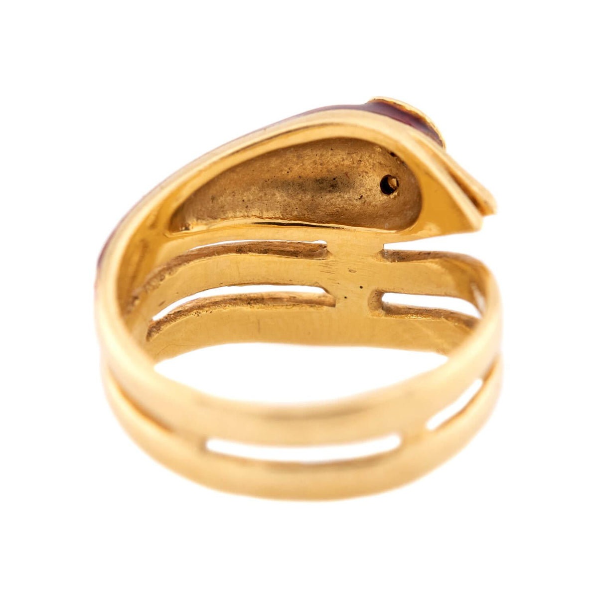 Estate 18k Ruby and Enamel Snake Ring