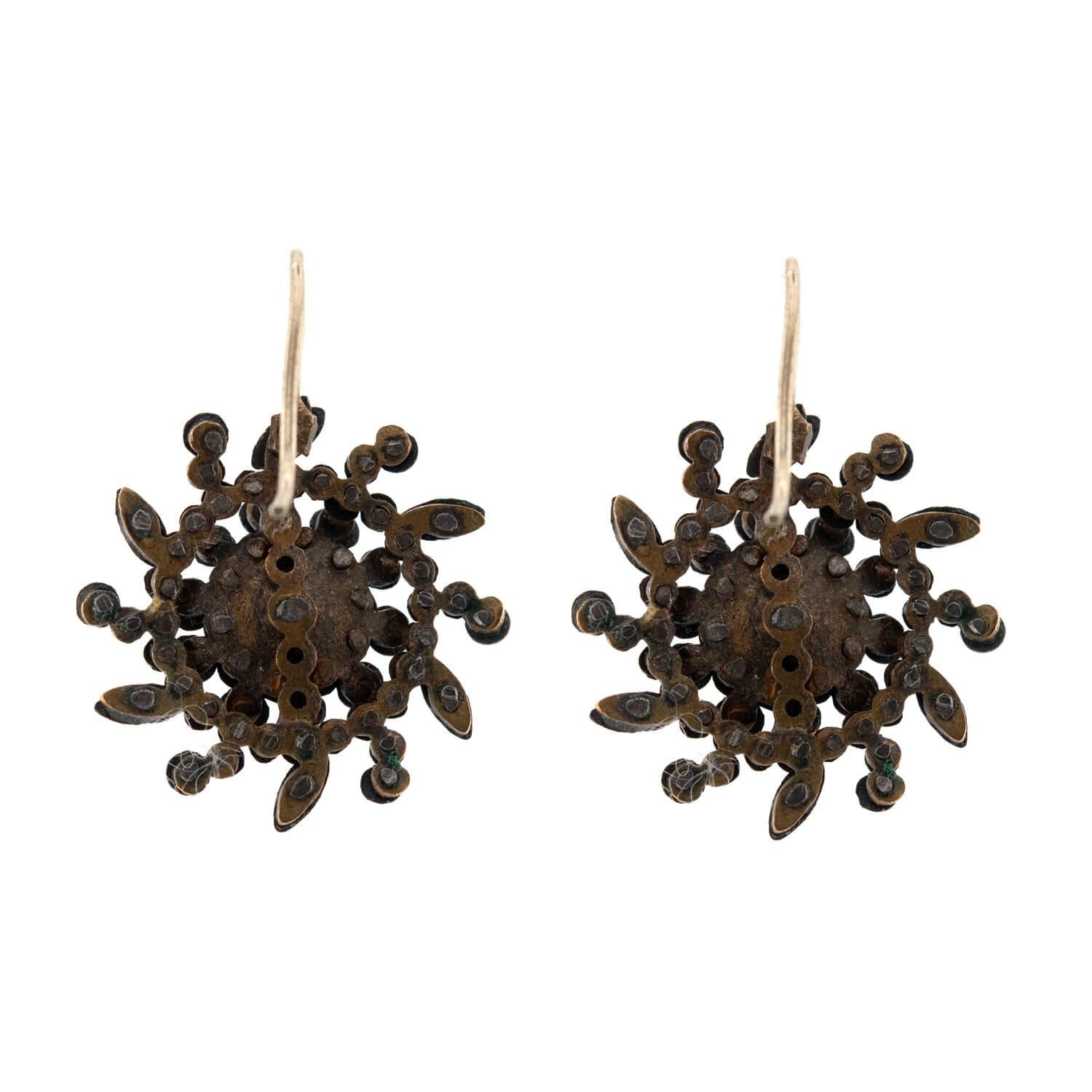 Victorian Sterling Silver Cut Steel Snowflake Motif Earrings