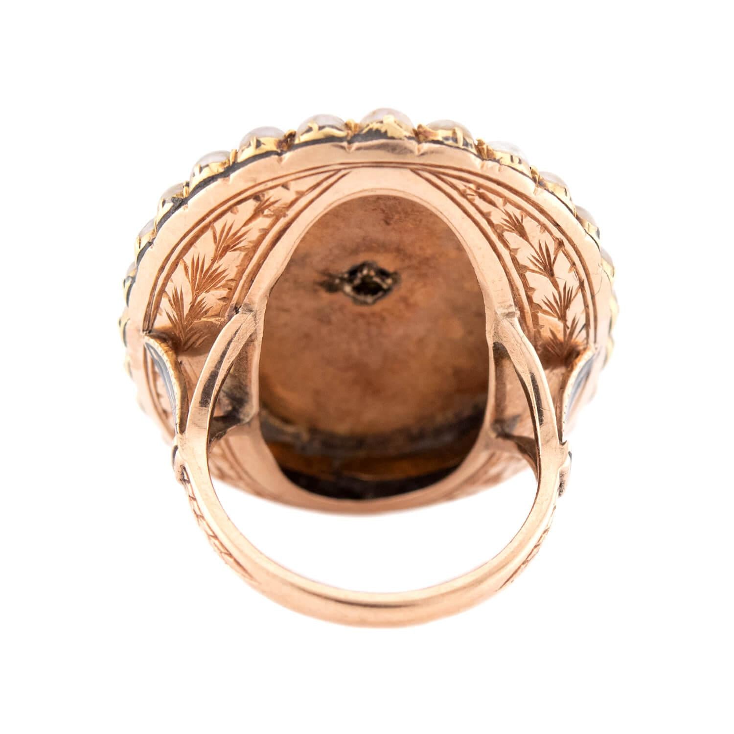 Victorian 14k Enamel, Pearl, & Diamond Starburst-Motif Ring