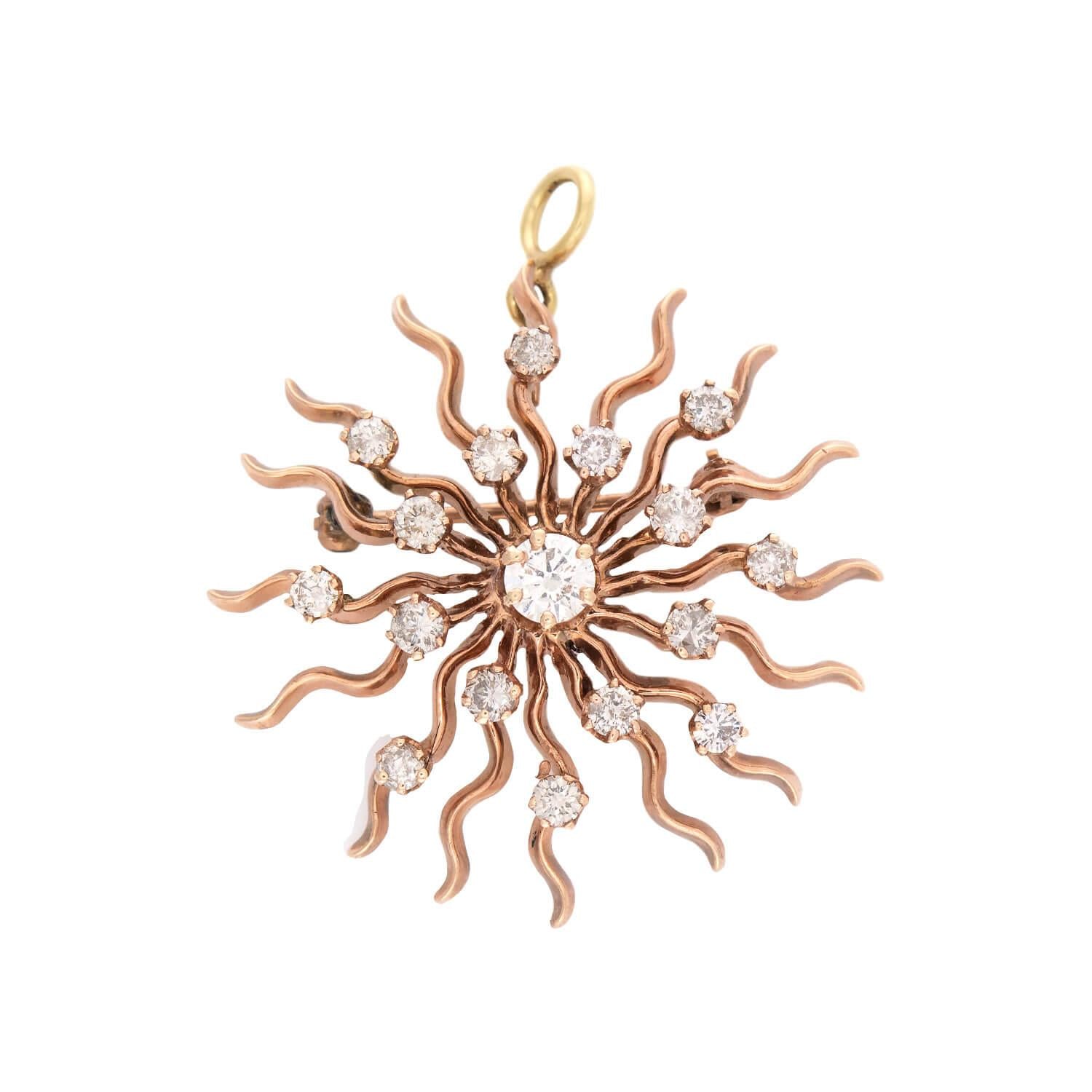 Art Deco 14k Diamond Starburst Pin/Pendant