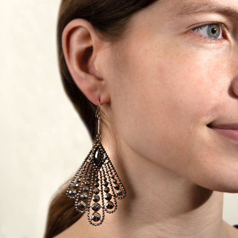 Victorian Cut Steel Fan Motif Earrings