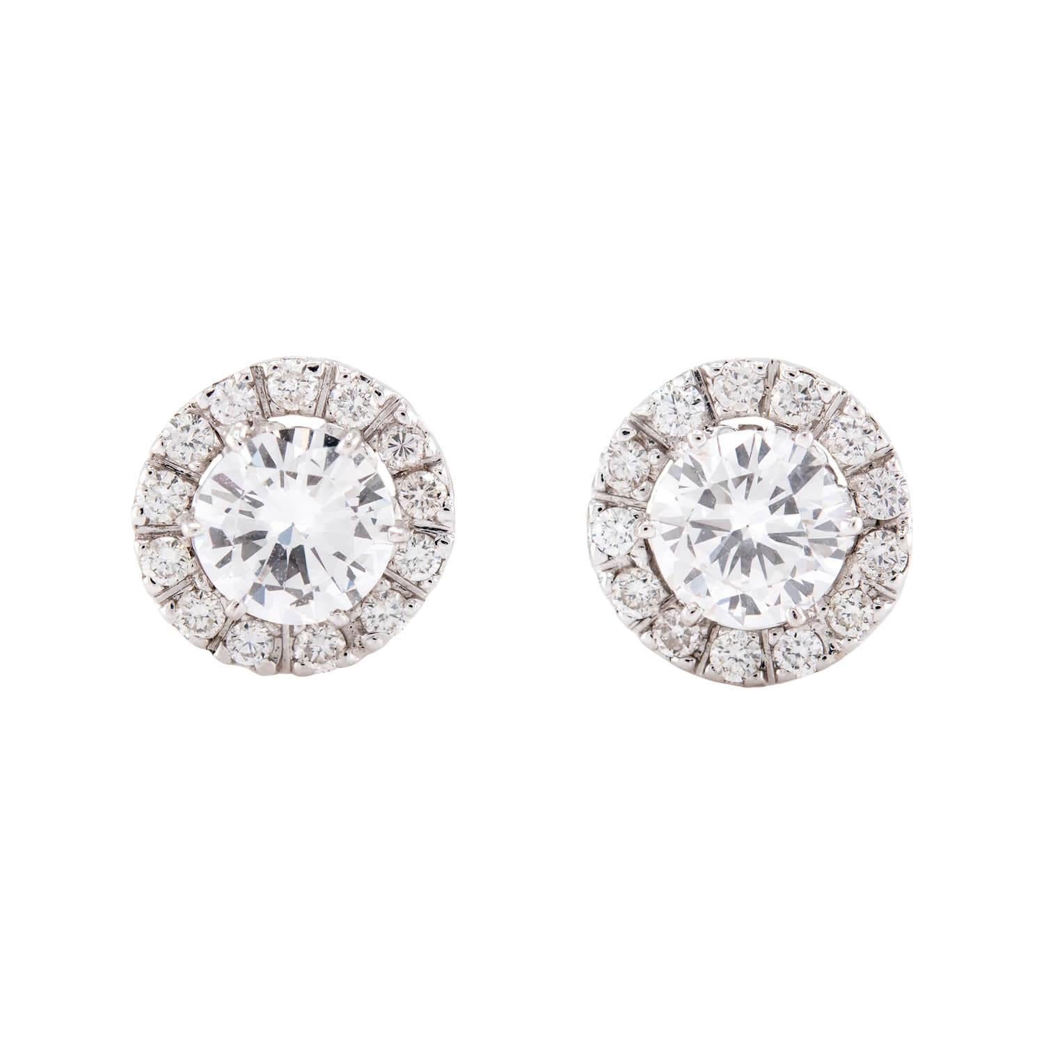 Estate Platinum Diamond Halo Stud Earrings 1ct