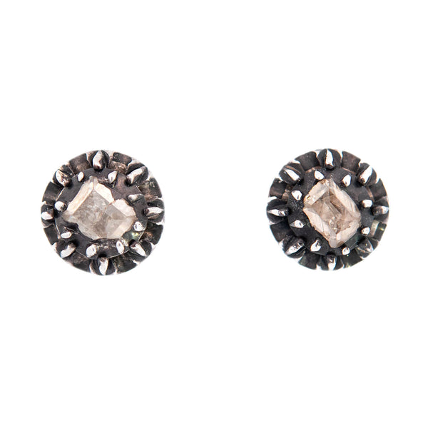 Victorian 14k/Sterling Silver Table Cut Diamond Stud Earrings