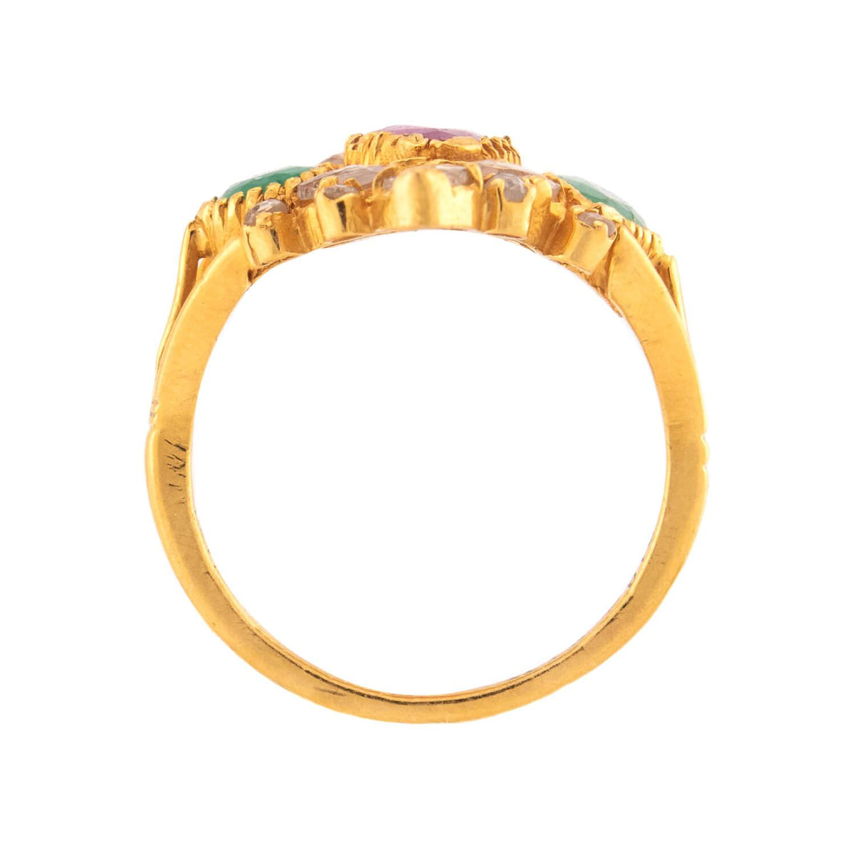 ANJANEY JEWELRY Estate Indian 22k Ruby, Emerald, & Diamond Ring