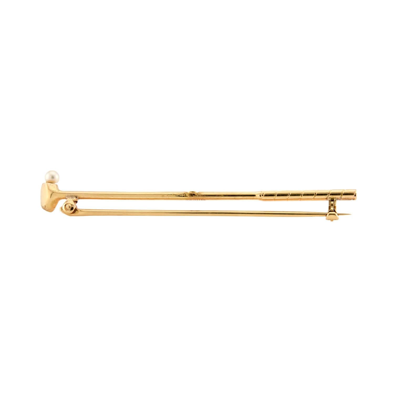 TIFFANY & CO. Edwardian 14K Pearl Golf Club Bar Pin