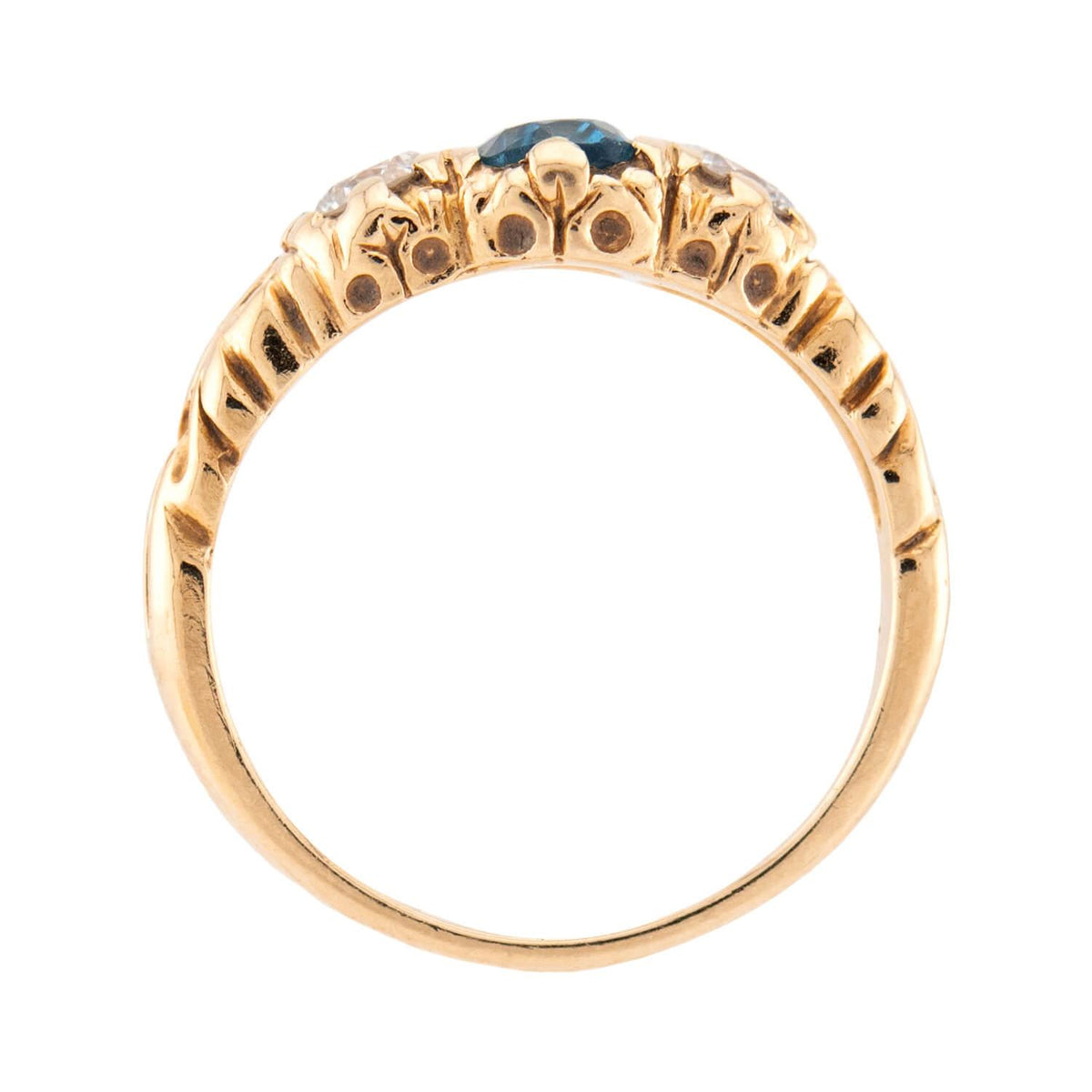 Vintage 14k London Topaz & Diamond Three Stone Ring