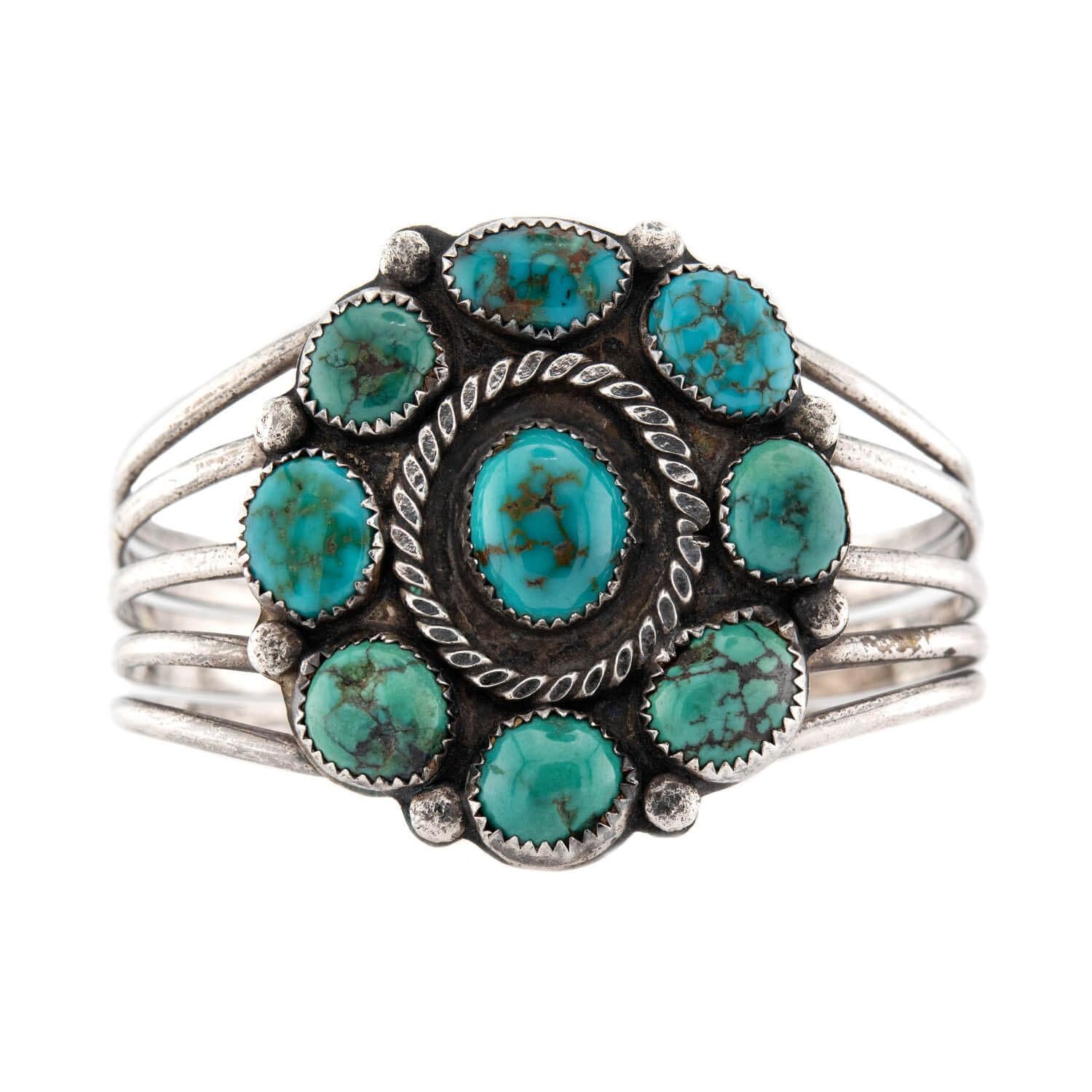Vintage Sterling Silver Native American Turquoise Cuff Bracelet