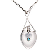 Victorian Sterling Silver Turquoise Heart Perfume Bottle Pendant Necklace