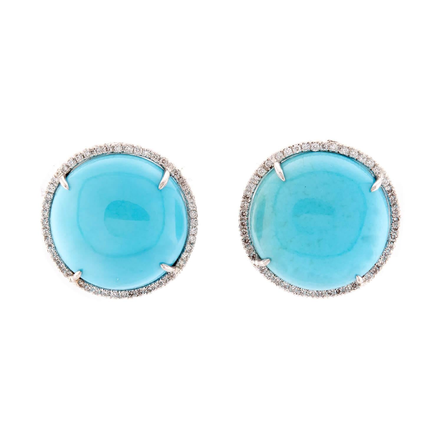 Estate Platinum/14K Turquoise & Diamond Earrings