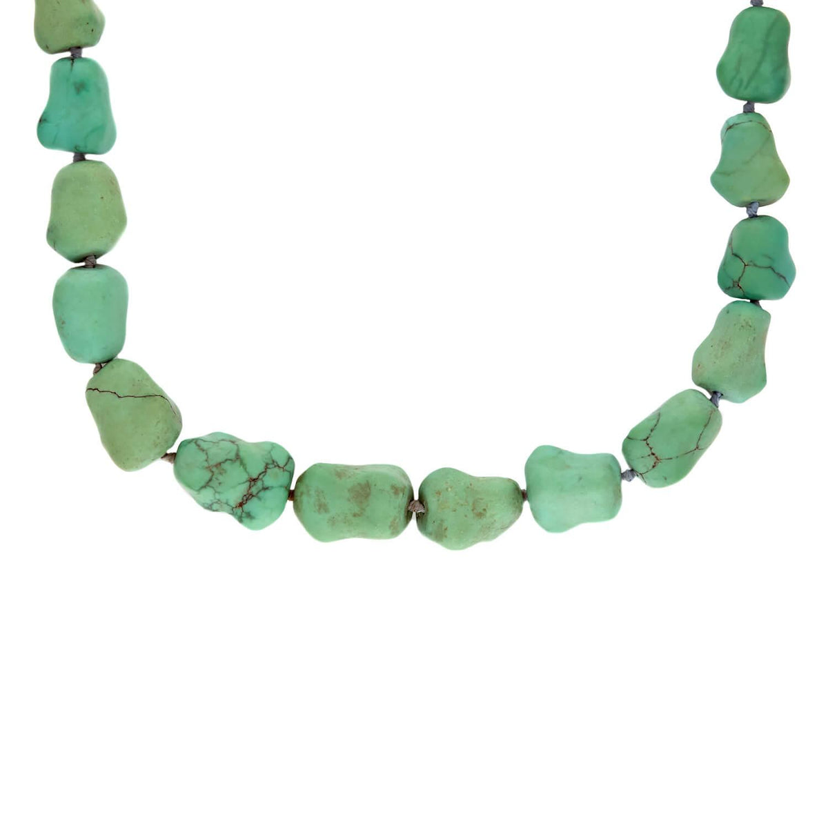 Vintage Chinese Sterling Gilt Turquoise Nugget Bead Necklace 24"