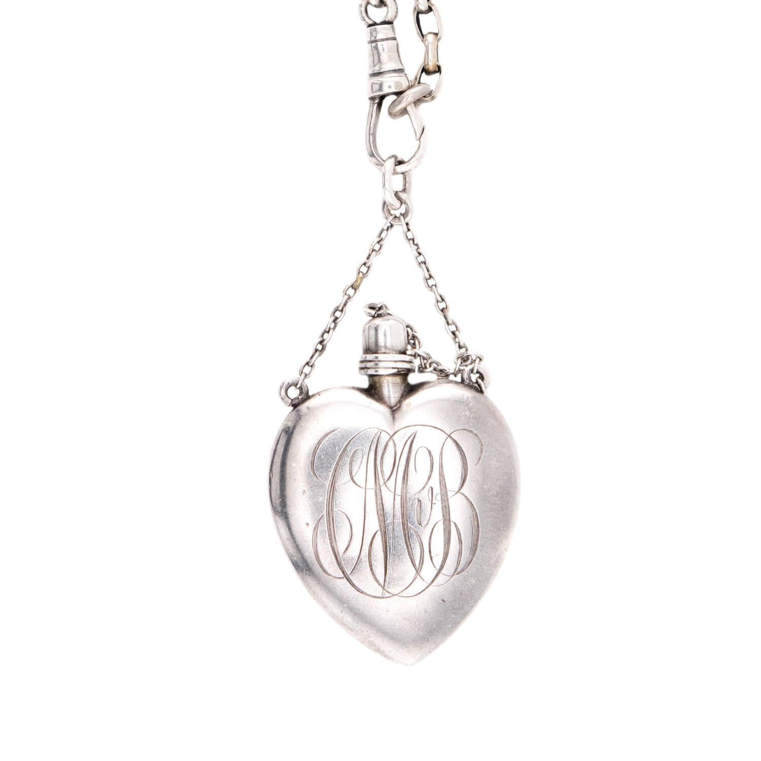Victorian Sterling Silver Turquoise Heart Perfume Bottle Pendant Necklace