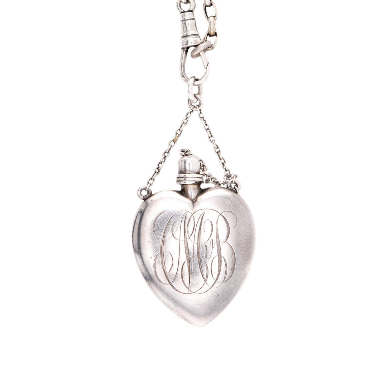 Victorian Sterling Silver Turquoise Heart Perfume Bottle Pendant Necklace