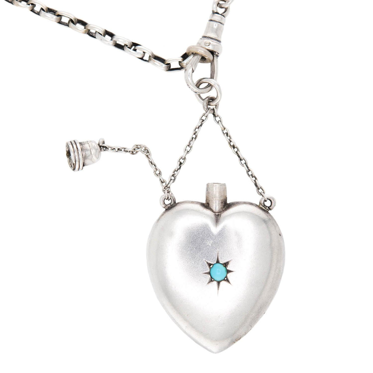 Victorian Sterling Silver Turquoise Heart Perfume Bottle Pendant Necklace