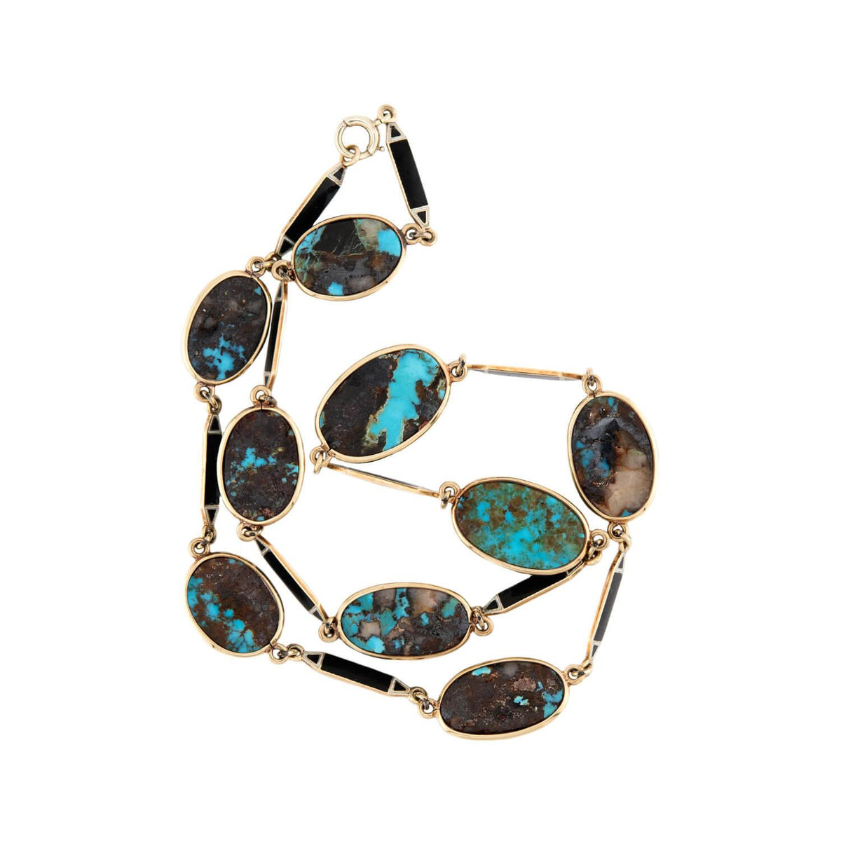 Art Deco 14k Turquoise and Enamel Link Necklace