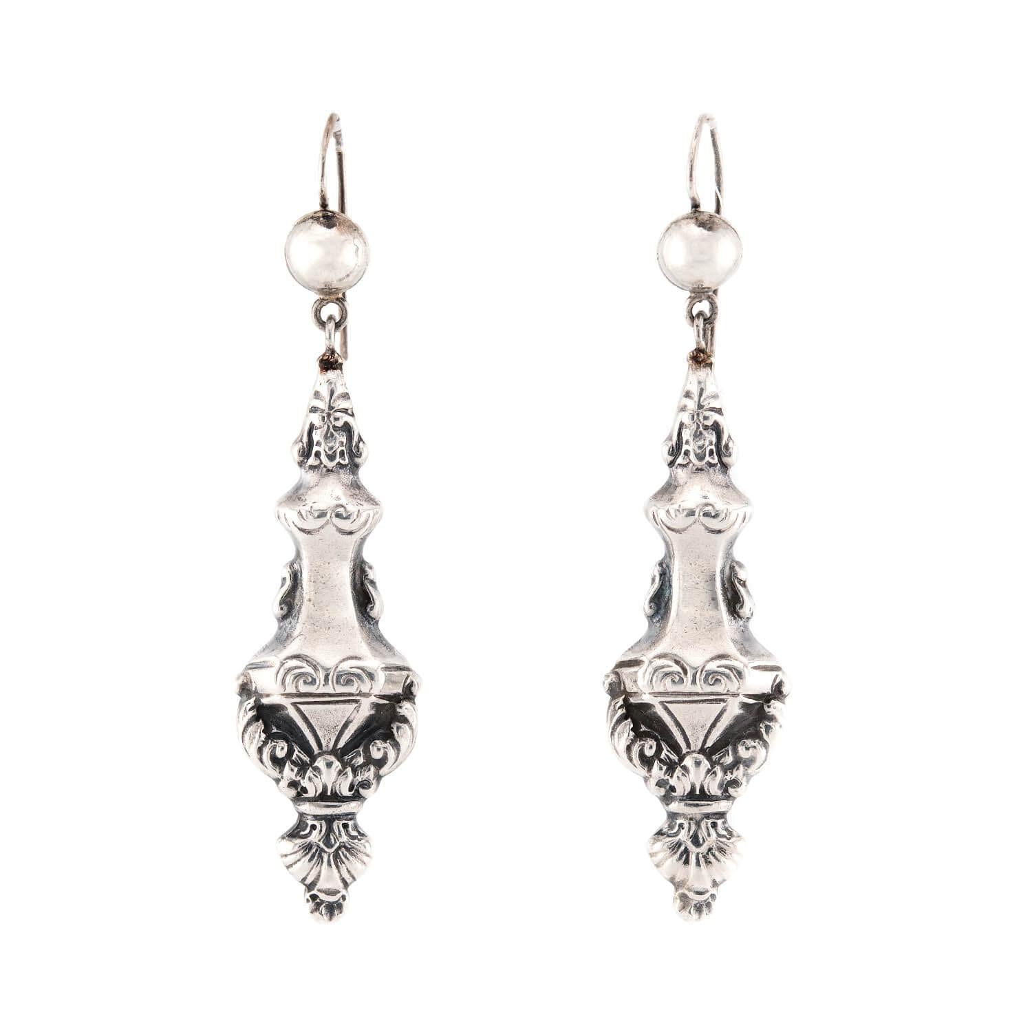 Victorian Sterling Silver Repousse Urn Earrings