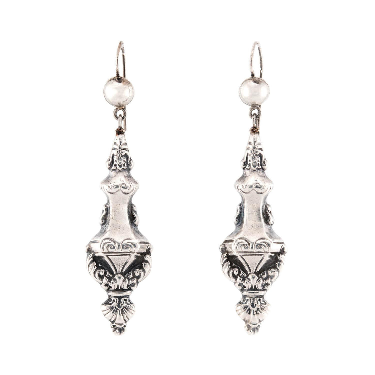 Victorian Sterling Silver Repousse Urn Earrings