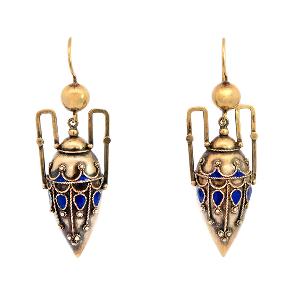 Victorian 15k Enamel Urn Earrings