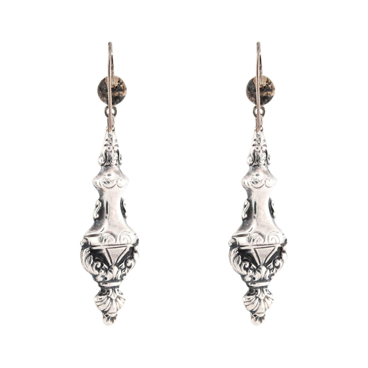 Victorian Sterling Silver Repousse Urn Earrings