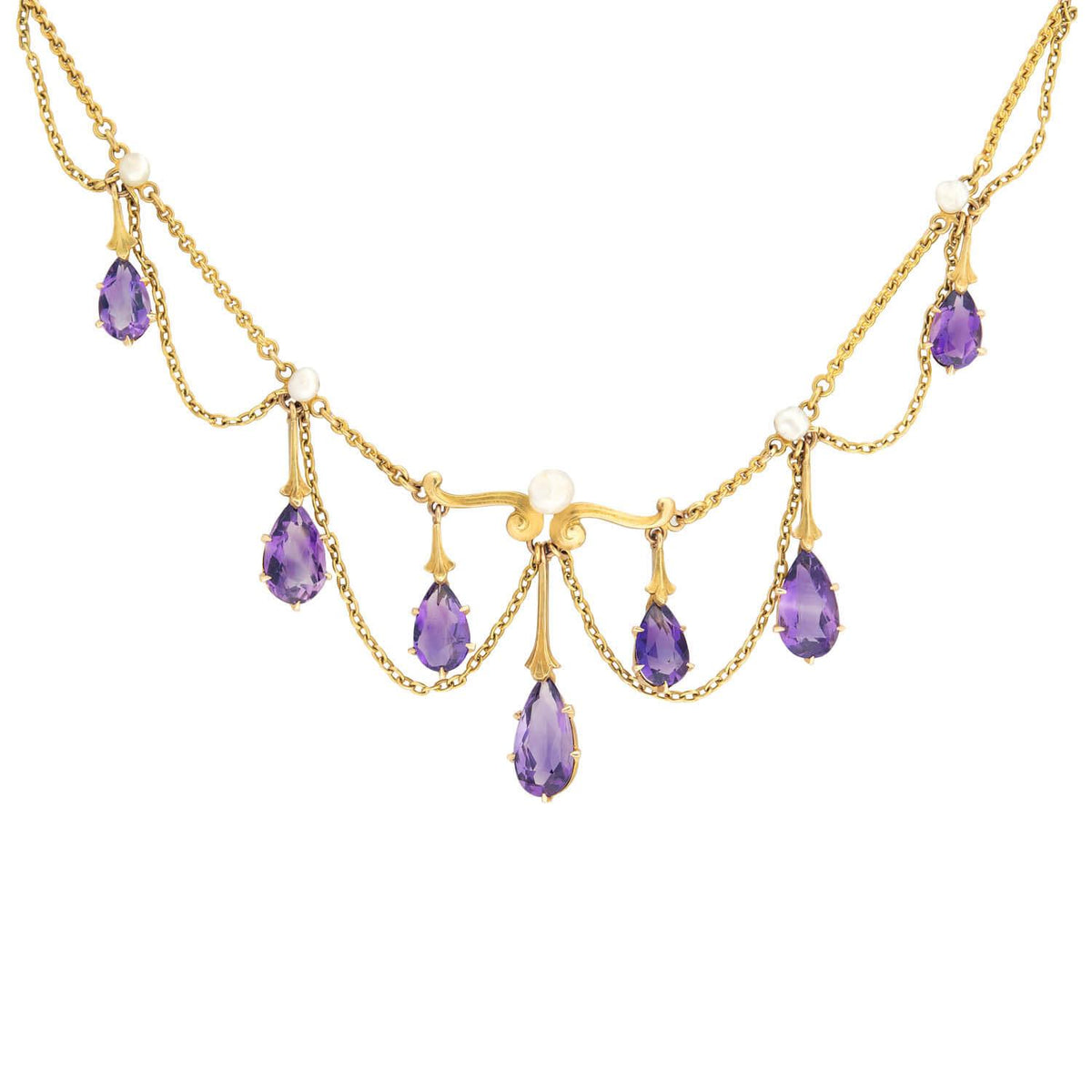 Collier Ancien Perles D'améthyste - Qualité Export Chine - Pierre Violette Naturelle (fermoir Incomplet)