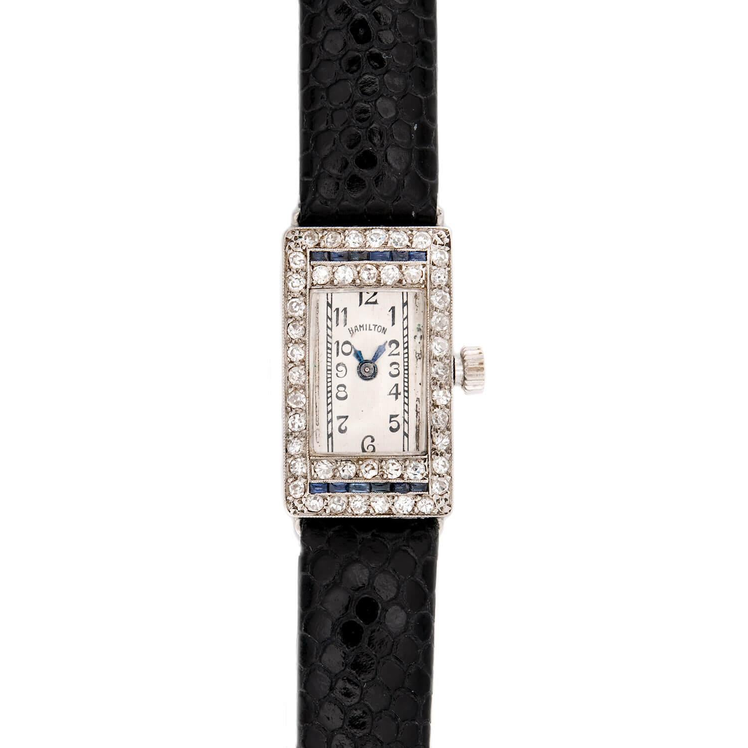 HAMILTON Art Deco 18k Diamond and Sapphire Ladies Wristwatch