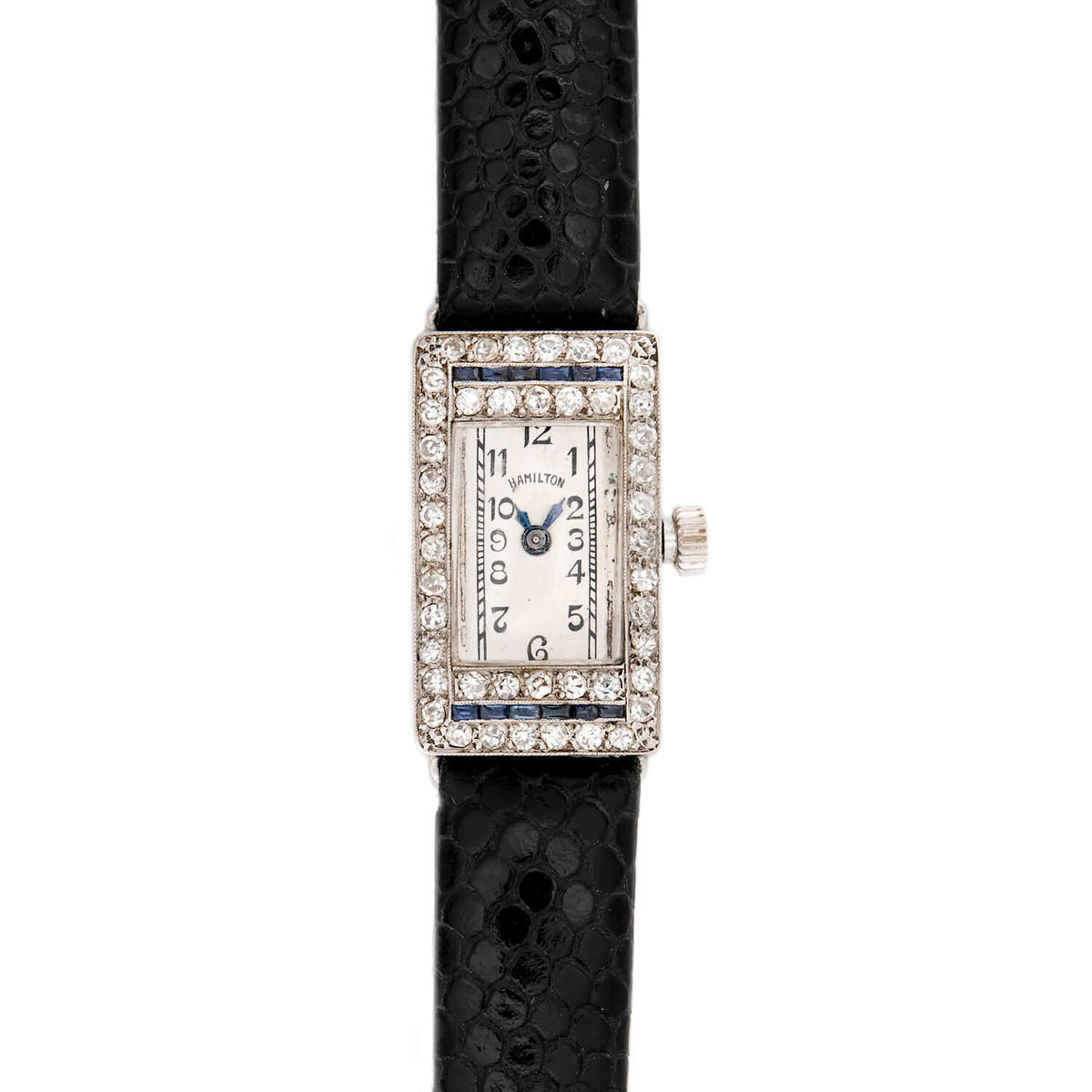 HAMILTON Art Deco 18k Diamond and Sapphire Ladies Wristwatch